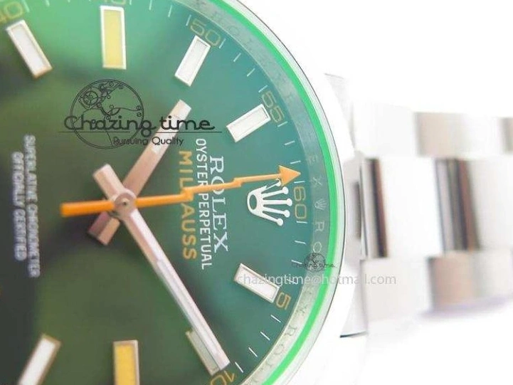 116400 On Bracelet 1:1 Green SS Black Sapphire SA3131 GV Milgauss JF Dial 0707